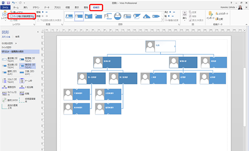 組織図を Excel Visio で作る クリエアナブキのちょこテク